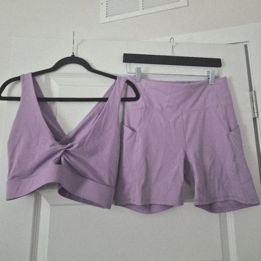 Fabletics Lavender Bike Shorts with Matching Bralette